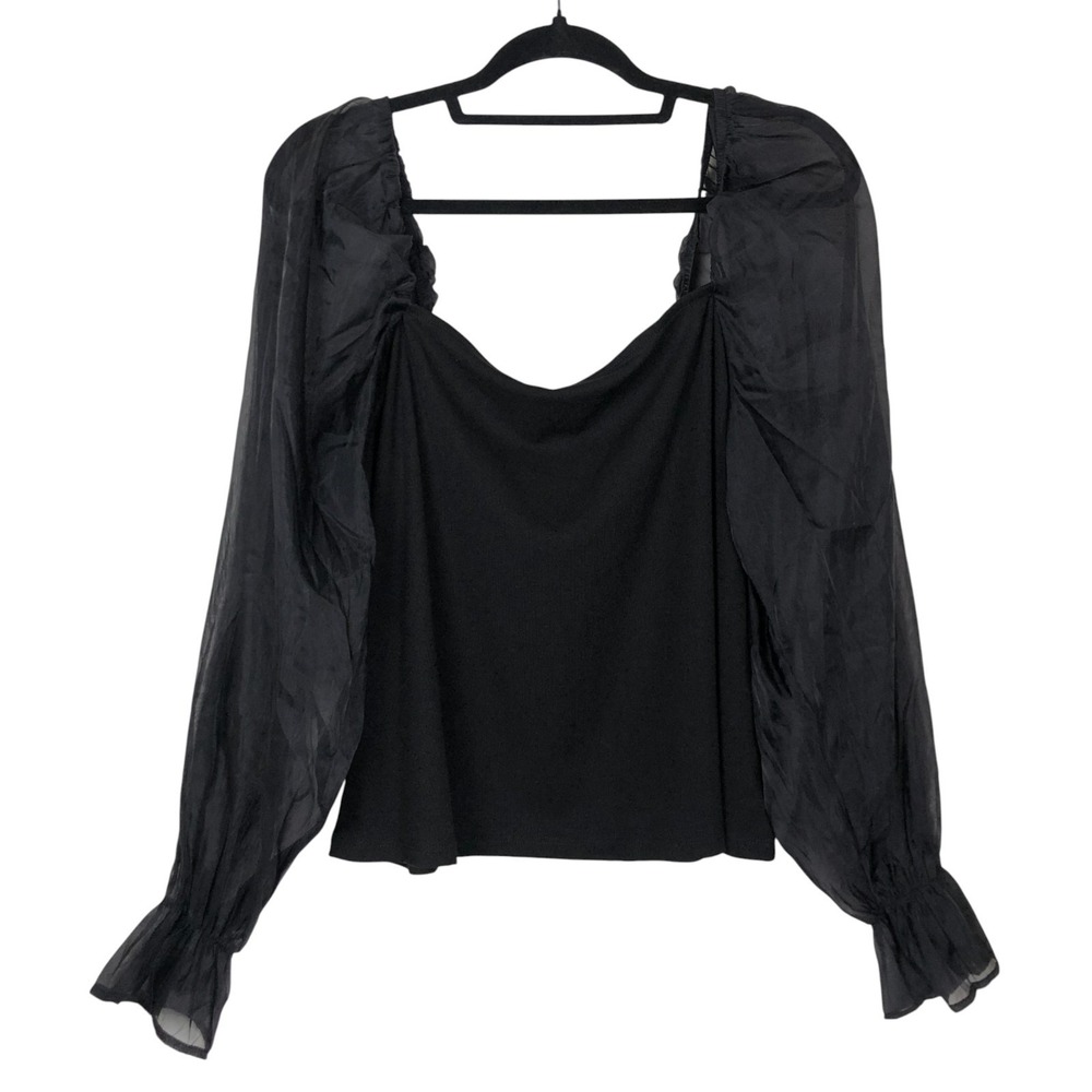 NEW Eloquii Womens Organza Balloon Sleeve Blouse Black Size 14/16 Whimsigoth - Picture 2 of 11